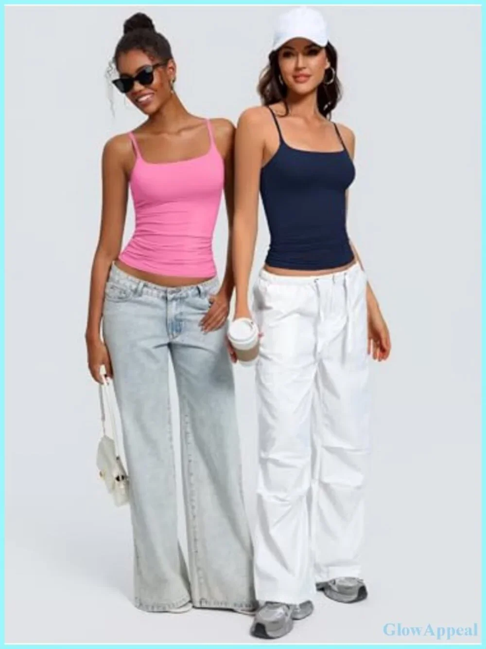 Padded Cami Tank Top Double Lined Spaghetti Strap Built in Bra Slim Fitted
